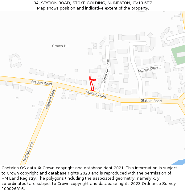 34, STATION ROAD, STOKE GOLDING, NUNEATON, CV13 6EZ: Location map and indicative extent of plot