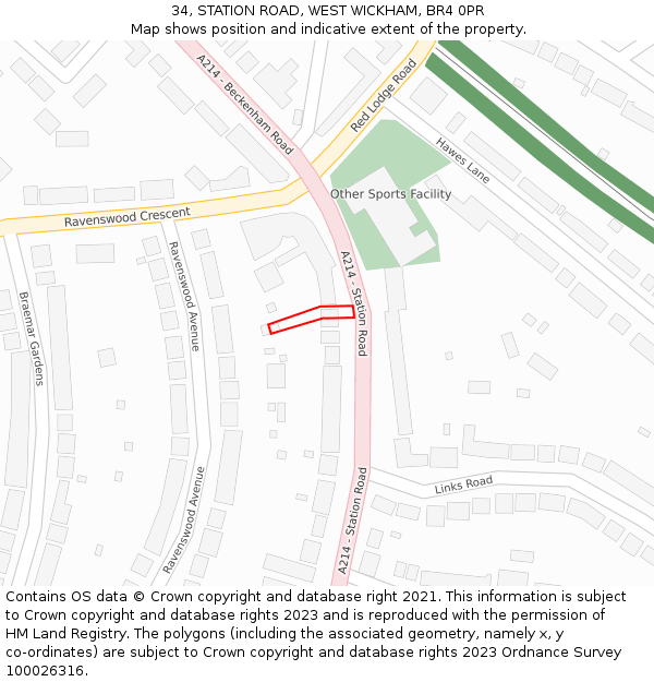 34, STATION ROAD, WEST WICKHAM, BR4 0PR: Location map and indicative extent of plot