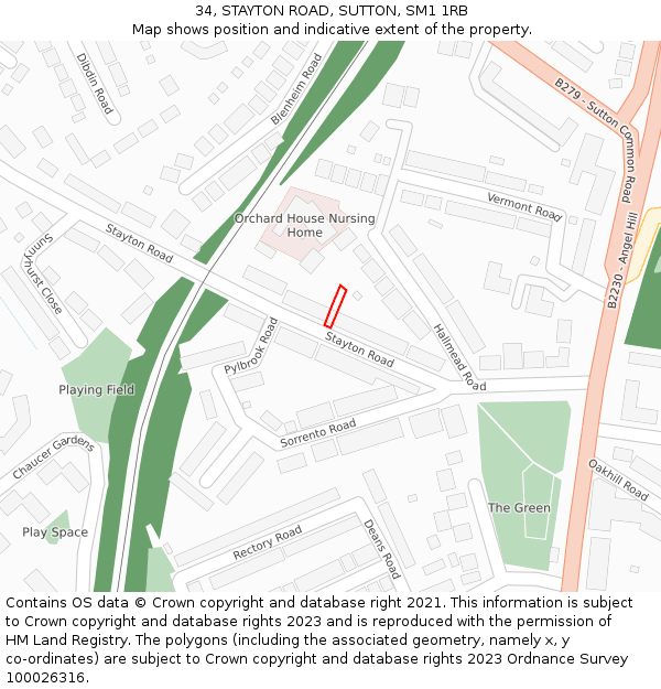 34, STAYTON ROAD, SUTTON, SM1 1RB: Location map and indicative extent of plot