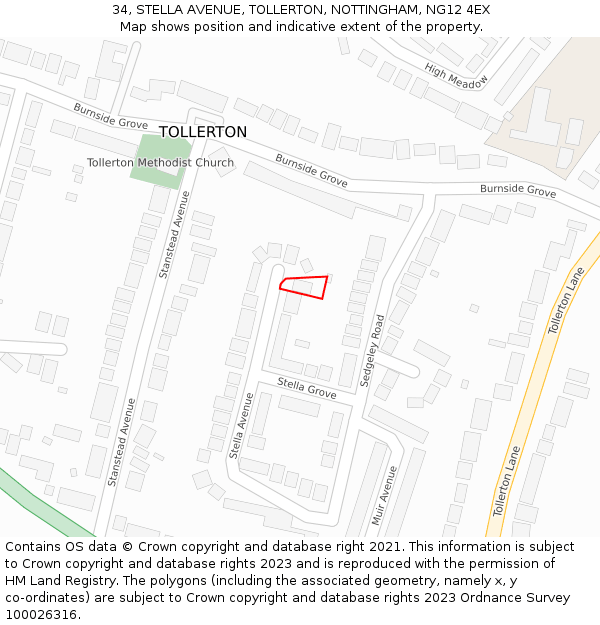 34, STELLA AVENUE, TOLLERTON, NOTTINGHAM, NG12 4EX: Location map and indicative extent of plot