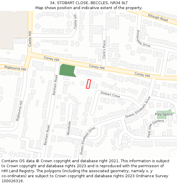 34, STOBART CLOSE, BECCLES, NR34 9LT: Location map and indicative extent of plot