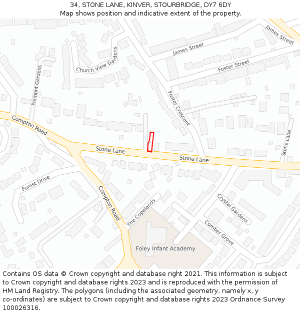 34, STONE LANE, KINVER, STOURBRIDGE, DY7 6DY: Location map and indicative extent of plot