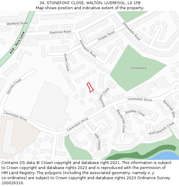 34, STONEFONT CLOSE, WALTON, LIVERPOOL, L9 1FB: Location map and indicative extent of plot