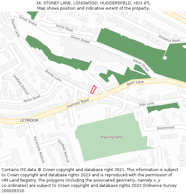 34, STONEY LANE, LONGWOOD, HUDDERSFIELD, HD3 4TL: Location map and indicative extent of plot