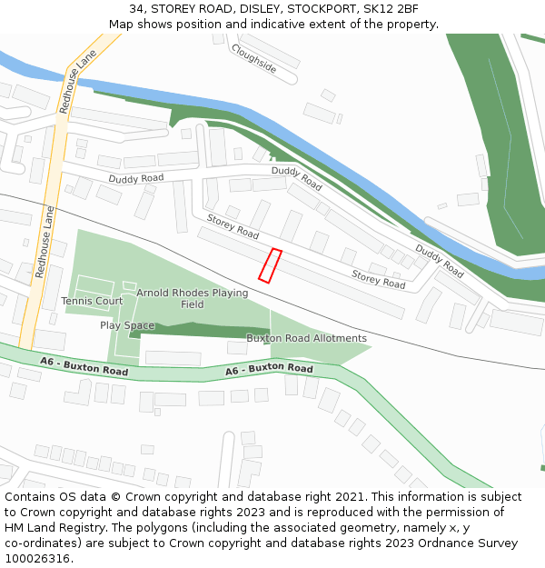 34, STOREY ROAD, DISLEY, STOCKPORT, SK12 2BF: Location map and indicative extent of plot