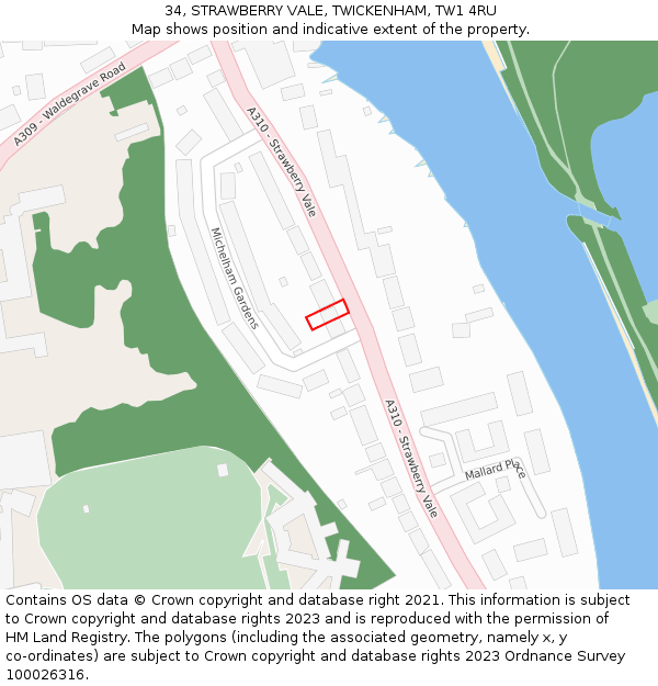 34, STRAWBERRY VALE, TWICKENHAM, TW1 4RU: Location map and indicative extent of plot