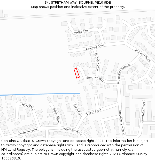 34, STRETHAM WAY, BOURNE, PE10 9DE: Location map and indicative extent of plot