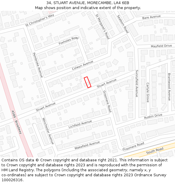 34, STUART AVENUE, MORECAMBE, LA4 6EB: Location map and indicative extent of plot