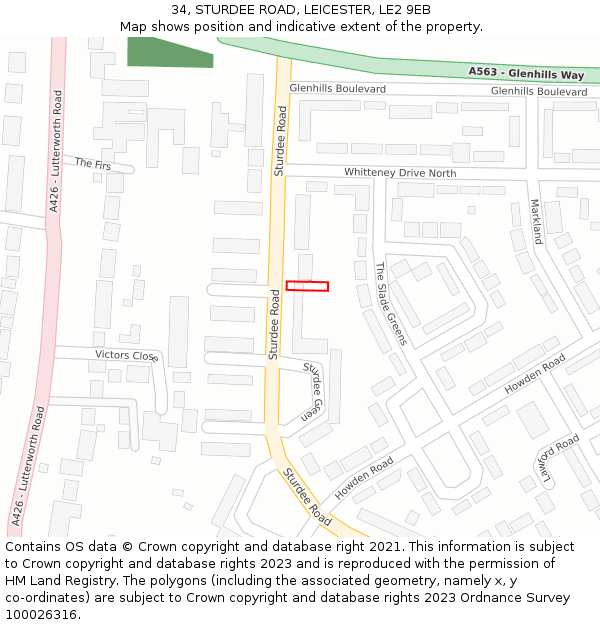 34, STURDEE ROAD, LEICESTER, LE2 9EB: Location map and indicative extent of plot