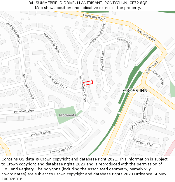 34, SUMMERFIELD DRIVE, LLANTRISANT, PONTYCLUN, CF72 8QF: Location map and indicative extent of plot