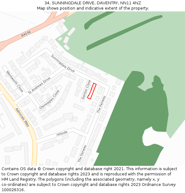 34, SUNNINGDALE DRIVE, DAVENTRY, NN11 4NZ: Location map and indicative extent of plot