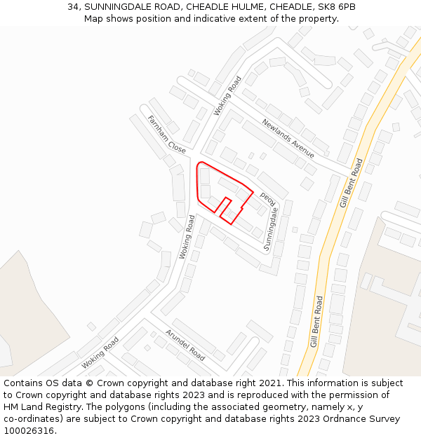 34, SUNNINGDALE ROAD, CHEADLE HULME, CHEADLE, SK8 6PB: Location map and indicative extent of plot