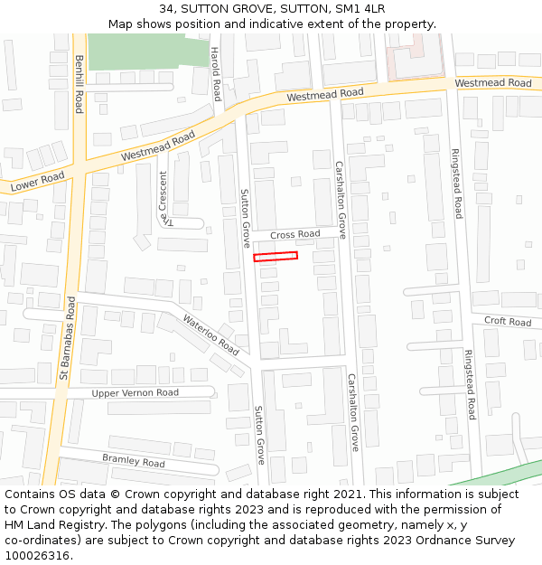 34, SUTTON GROVE, SUTTON, SM1 4LR: Location map and indicative extent of plot