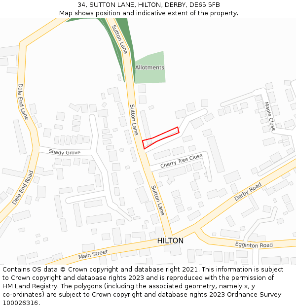 34, SUTTON LANE, HILTON, DERBY, DE65 5FB: Location map and indicative extent of plot