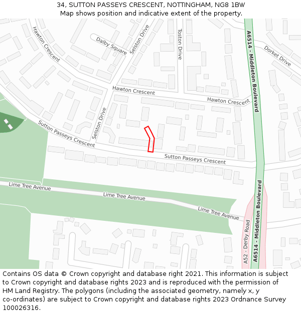 34, SUTTON PASSEYS CRESCENT, NOTTINGHAM, NG8 1BW: Location map and indicative extent of plot