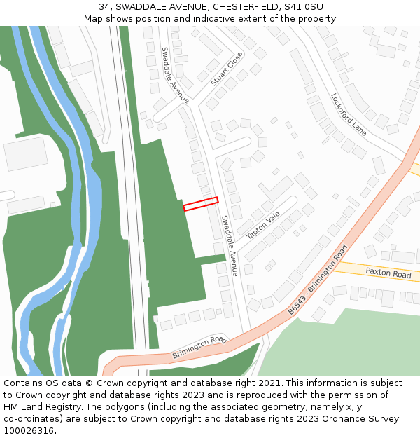 34, SWADDALE AVENUE, CHESTERFIELD, S41 0SU: Location map and indicative extent of plot