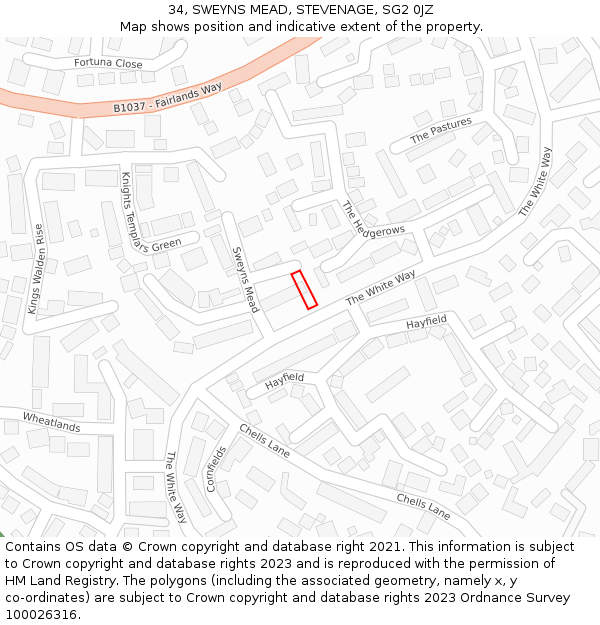 34, SWEYNS MEAD, STEVENAGE, SG2 0JZ: Location map and indicative extent of plot