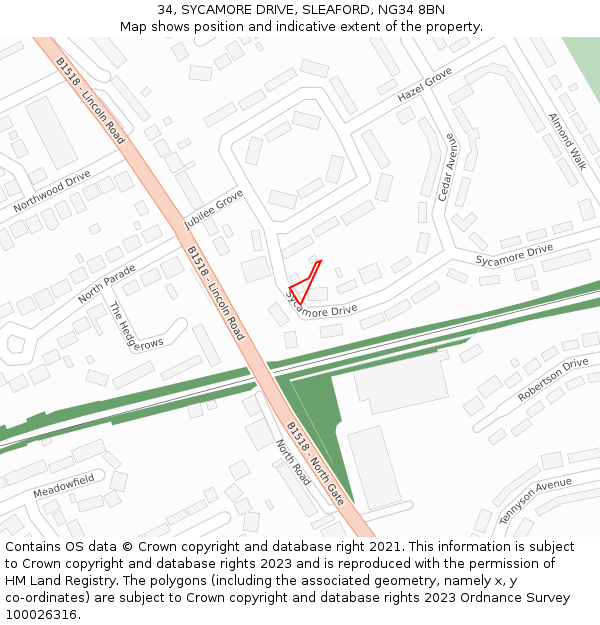 34, SYCAMORE DRIVE, SLEAFORD, NG34 8BN: Location map and indicative extent of plot