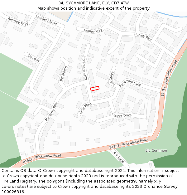 34, SYCAMORE LANE, ELY, CB7 4TW: Location map and indicative extent of plot