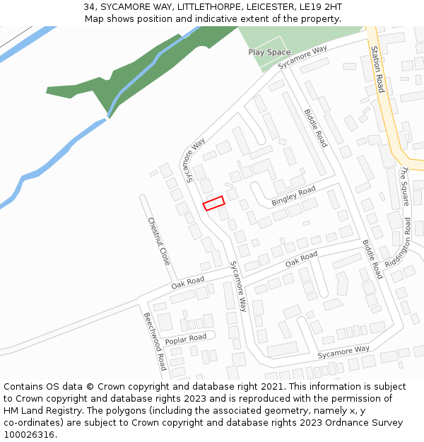 34, SYCAMORE WAY, LITTLETHORPE, LEICESTER, LE19 2HT: Location map and indicative extent of plot