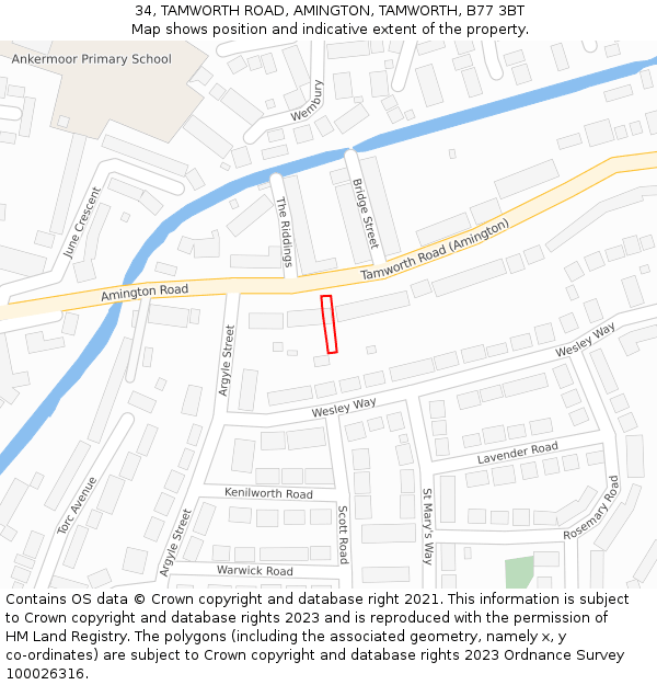 34, TAMWORTH ROAD, AMINGTON, TAMWORTH, B77 3BT: Location map and indicative extent of plot