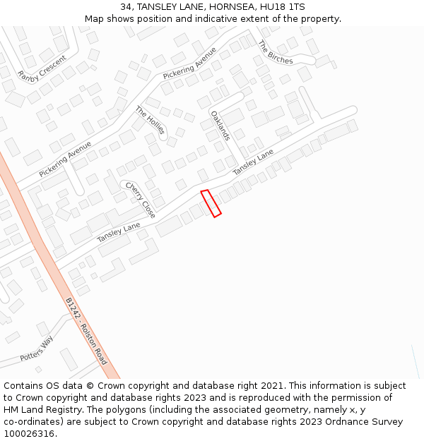 34, TANSLEY LANE, HORNSEA, HU18 1TS: Location map and indicative extent of plot