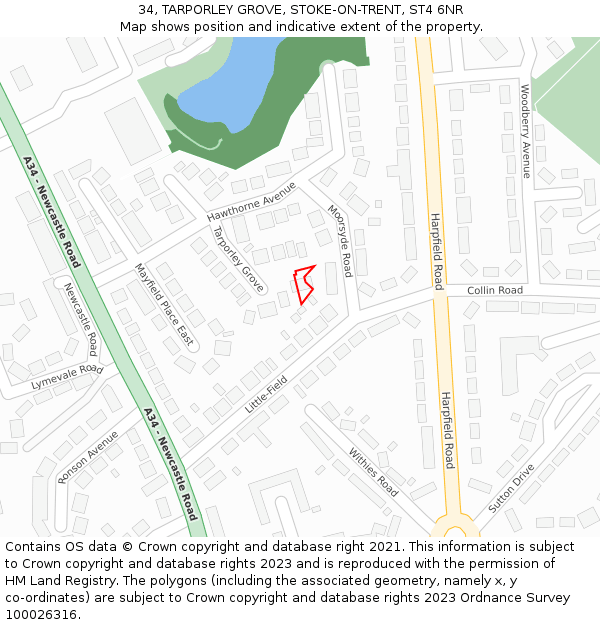 34, TARPORLEY GROVE, STOKE-ON-TRENT, ST4 6NR: Location map and indicative extent of plot