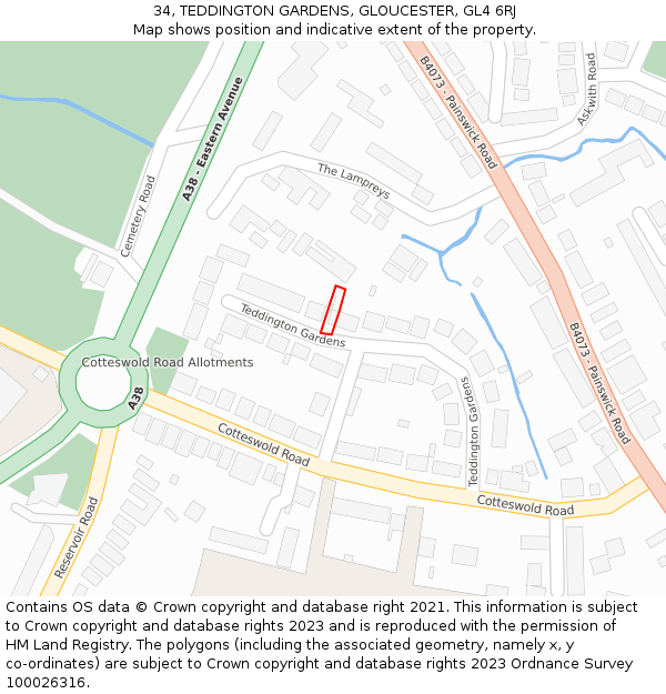 34, TEDDINGTON GARDENS, GLOUCESTER, GL4 6RJ: Location map and indicative extent of plot