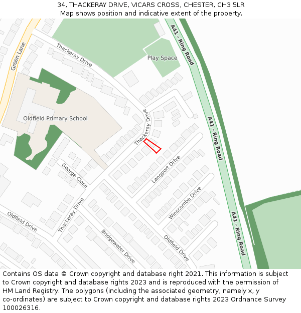 34, THACKERAY DRIVE, VICARS CROSS, CHESTER, CH3 5LR: Location map and indicative extent of plot