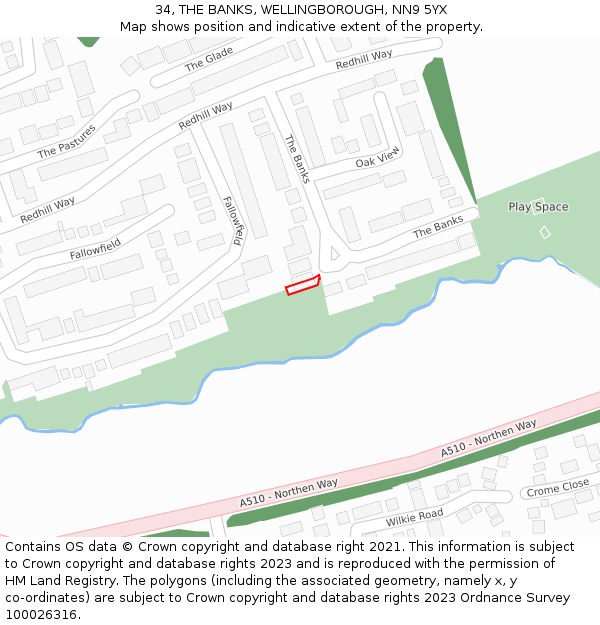 34, THE BANKS, WELLINGBOROUGH, NN9 5YX: Location map and indicative extent of plot