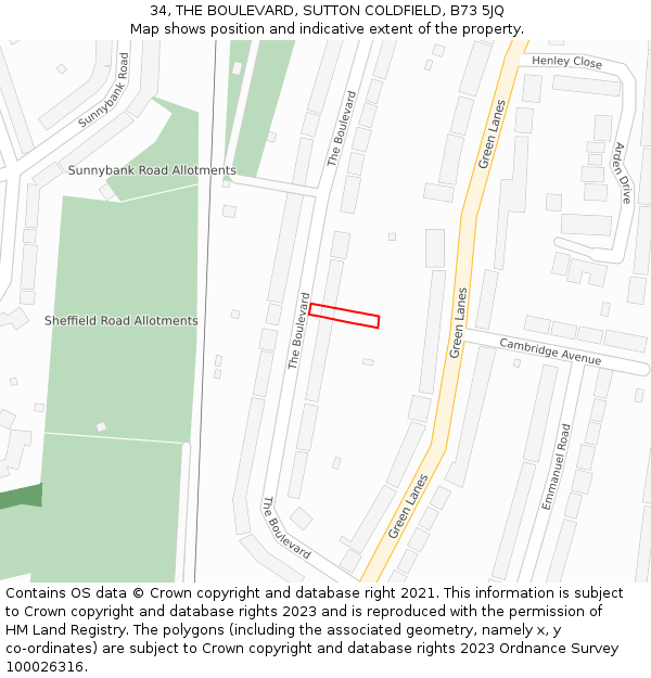 34, THE BOULEVARD, SUTTON COLDFIELD, B73 5JQ: Location map and indicative extent of plot