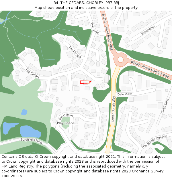 34, THE CEDARS, CHORLEY, PR7 3RJ: Location map and indicative extent of plot