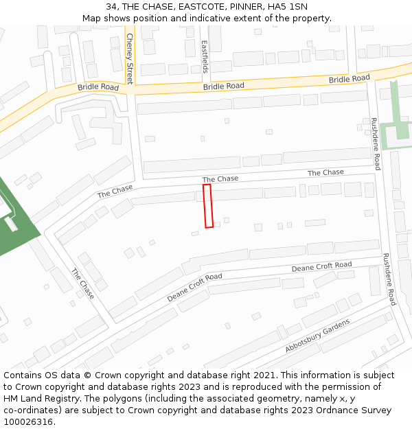 34, THE CHASE, EASTCOTE, PINNER, HA5 1SN: Location map and indicative extent of plot