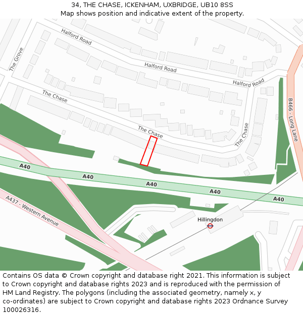 34, THE CHASE, ICKENHAM, UXBRIDGE, UB10 8SS: Location map and indicative extent of plot