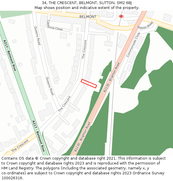 34, THE CRESCENT, BELMONT, SUTTON, SM2 6BJ: Location map and indicative extent of plot