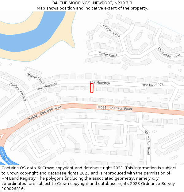 34, THE MOORINGS, NEWPORT, NP19 7JB: Location map and indicative extent of plot