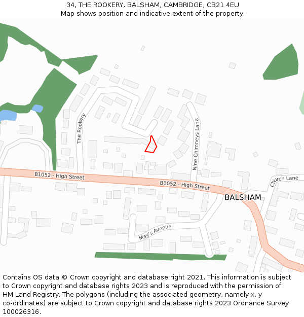 34, THE ROOKERY, BALSHAM, CAMBRIDGE, CB21 4EU: Location map and indicative extent of plot