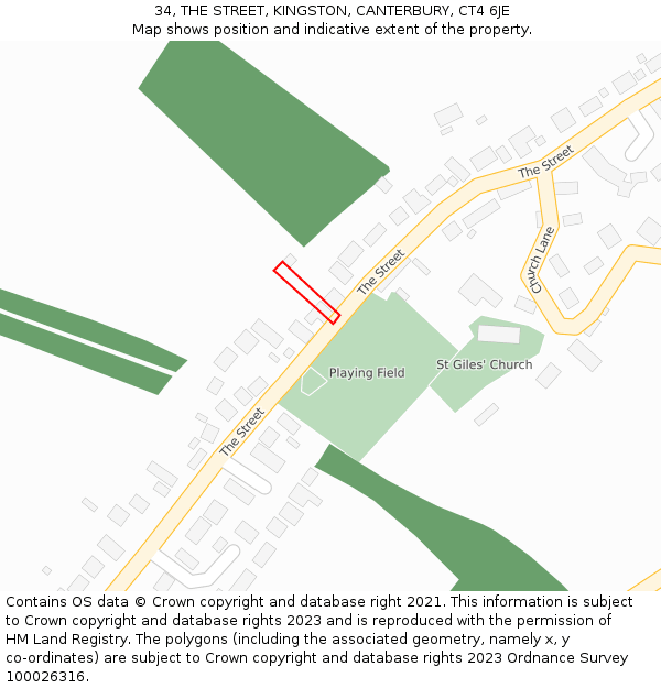 34, THE STREET, KINGSTON, CANTERBURY, CT4 6JE: Location map and indicative extent of plot