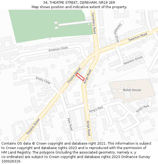 34, THEATRE STREET, DEREHAM, NR19 2ER: Location map and indicative extent of plot