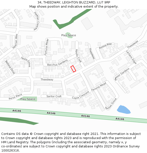34, THEEDWAY, LEIGHTON BUZZARD, LU7 9RP: Location map and indicative extent of plot