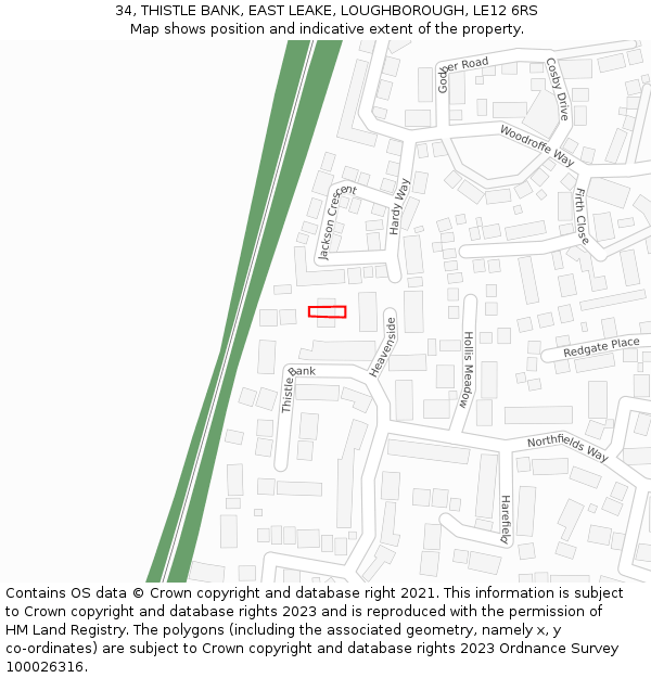 34, THISTLE BANK, EAST LEAKE, LOUGHBOROUGH, LE12 6RS: Location map and indicative extent of plot