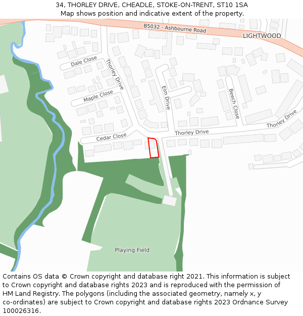 34, THORLEY DRIVE, CHEADLE, STOKE-ON-TRENT, ST10 1SA: Location map and indicative extent of plot