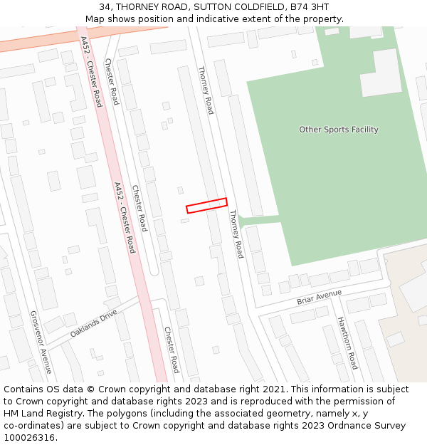 34, THORNEY ROAD, SUTTON COLDFIELD, B74 3HT: Location map and indicative extent of plot