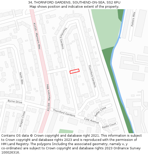 34, THORNFORD GARDENS, SOUTHEND-ON-SEA, SS2 6PU: Location map and indicative extent of plot