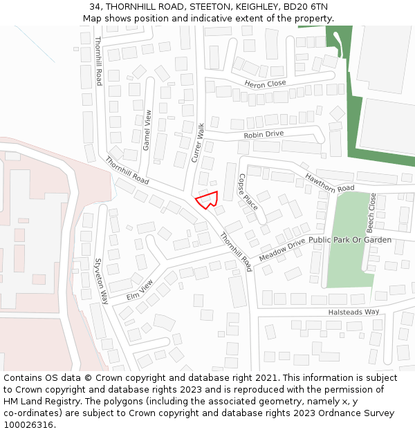 34, THORNHILL ROAD, STEETON, KEIGHLEY, BD20 6TN: Location map and indicative extent of plot