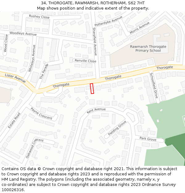 34, THOROGATE, RAWMARSH, ROTHERHAM, S62 7HT: Location map and indicative extent of plot