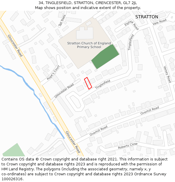34, TINGLESFIELD, STRATTON, CIRENCESTER, GL7 2JL: Location map and indicative extent of plot