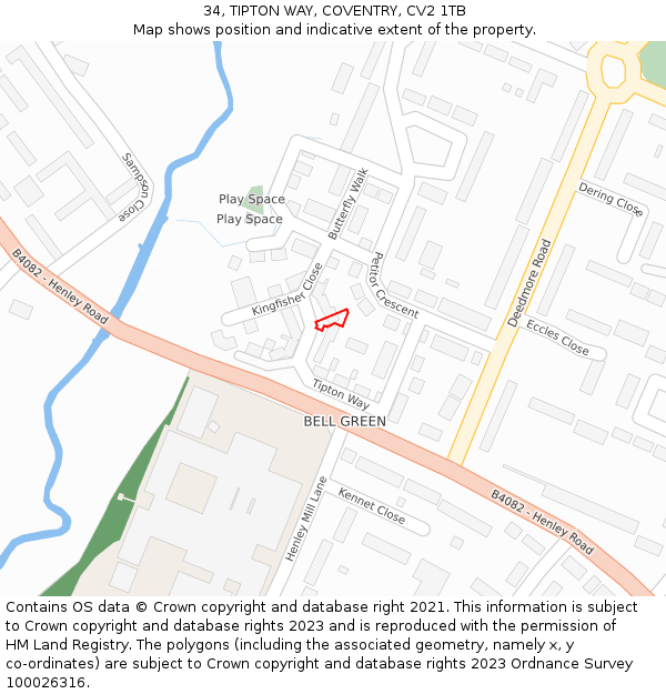 34, TIPTON WAY, COVENTRY, CV2 1TB: Location map and indicative extent of plot