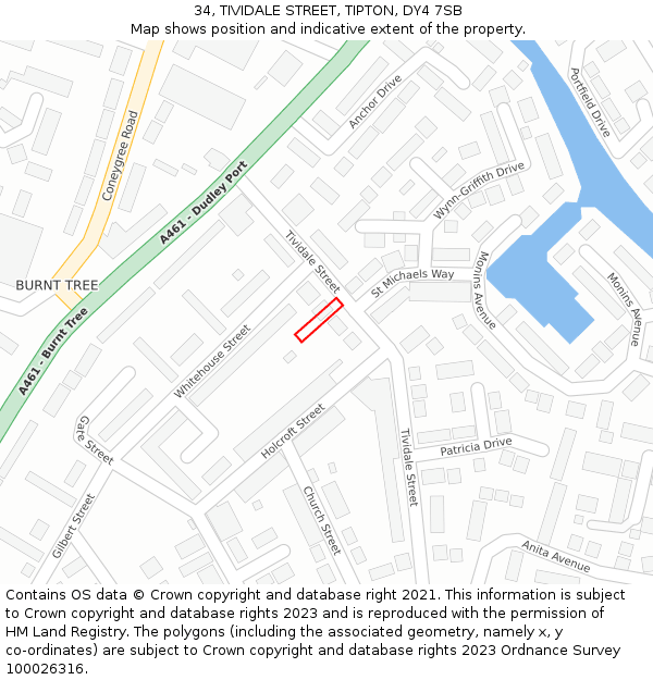 34, TIVIDALE STREET, TIPTON, DY4 7SB: Location map and indicative extent of plot