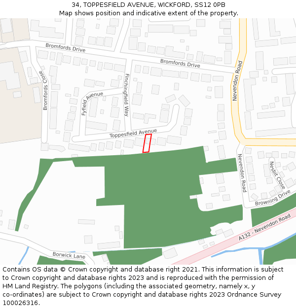 34, TOPPESFIELD AVENUE, WICKFORD, SS12 0PB: Location map and indicative extent of plot